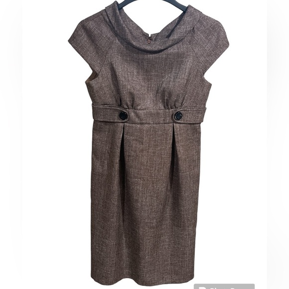 Vintage London Times Dark Academia Brown Tweed School Girl MIDI Dress Size 4 - Picture 1 of 7